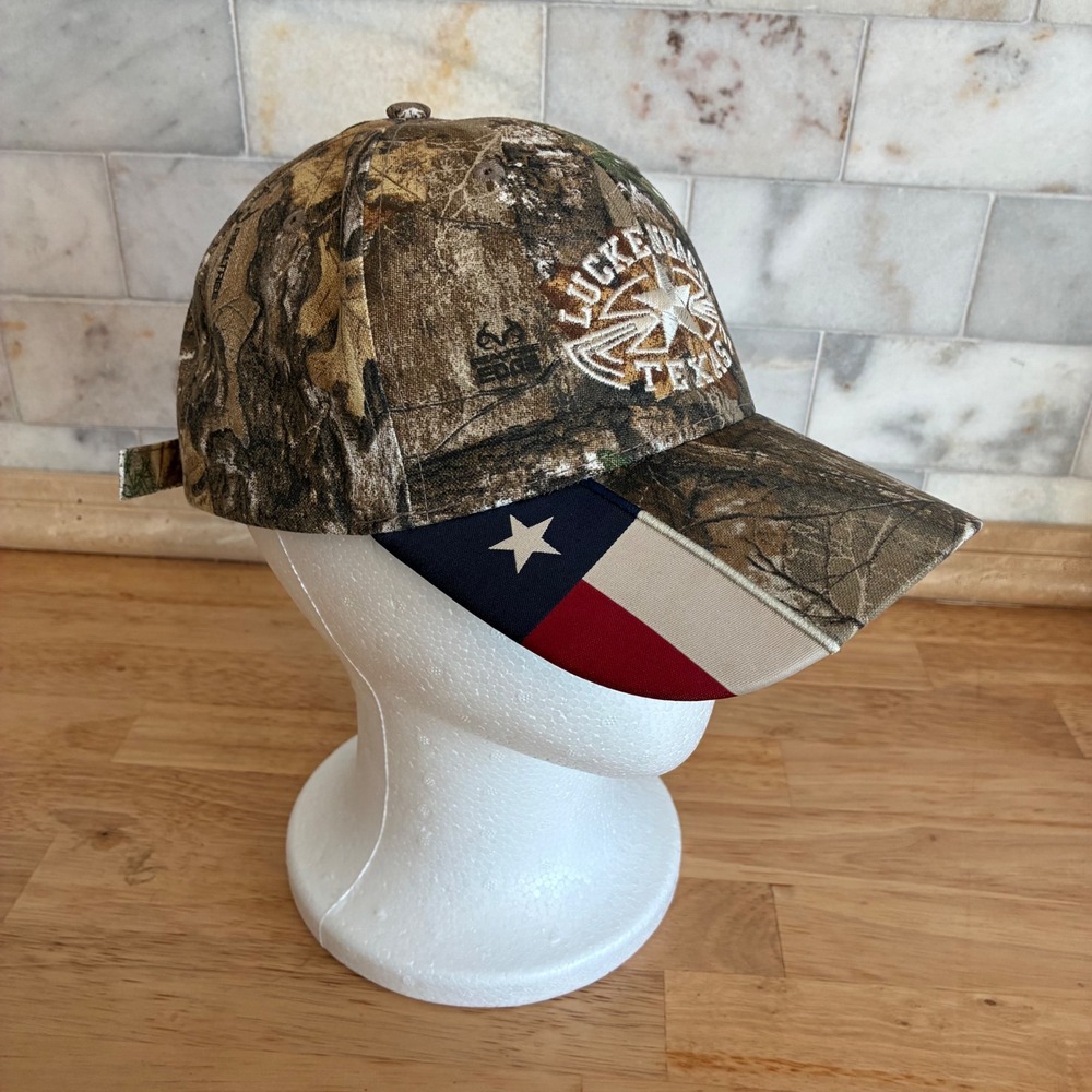 Luckenbach Texas Hat Mens OSFM Camo RealTree Edge Texas Flag Souvenir Cap